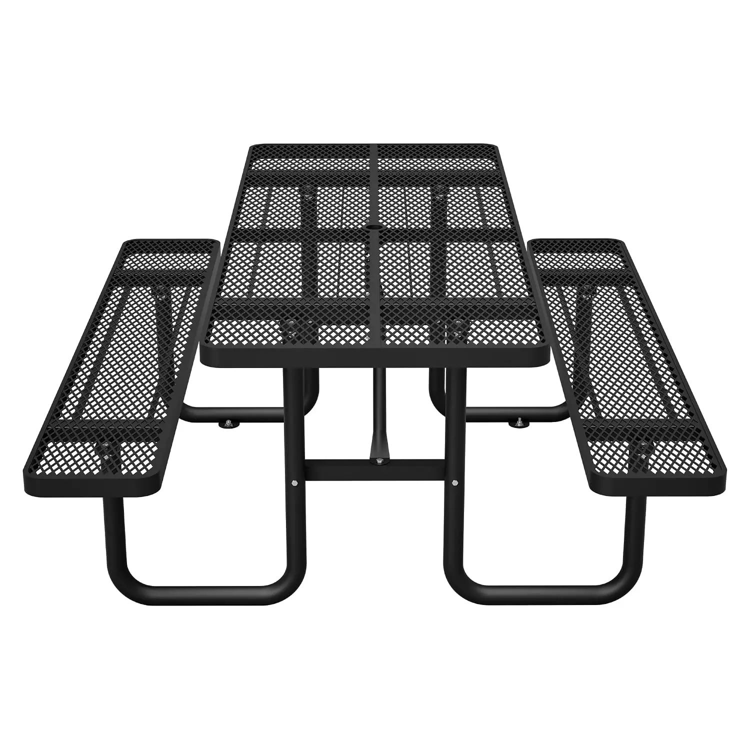 Heavy Duty Outdoor Expanded Metal Picnic Table,6/8-Person,Square/Round (Black, 72inch,Rectangular)
