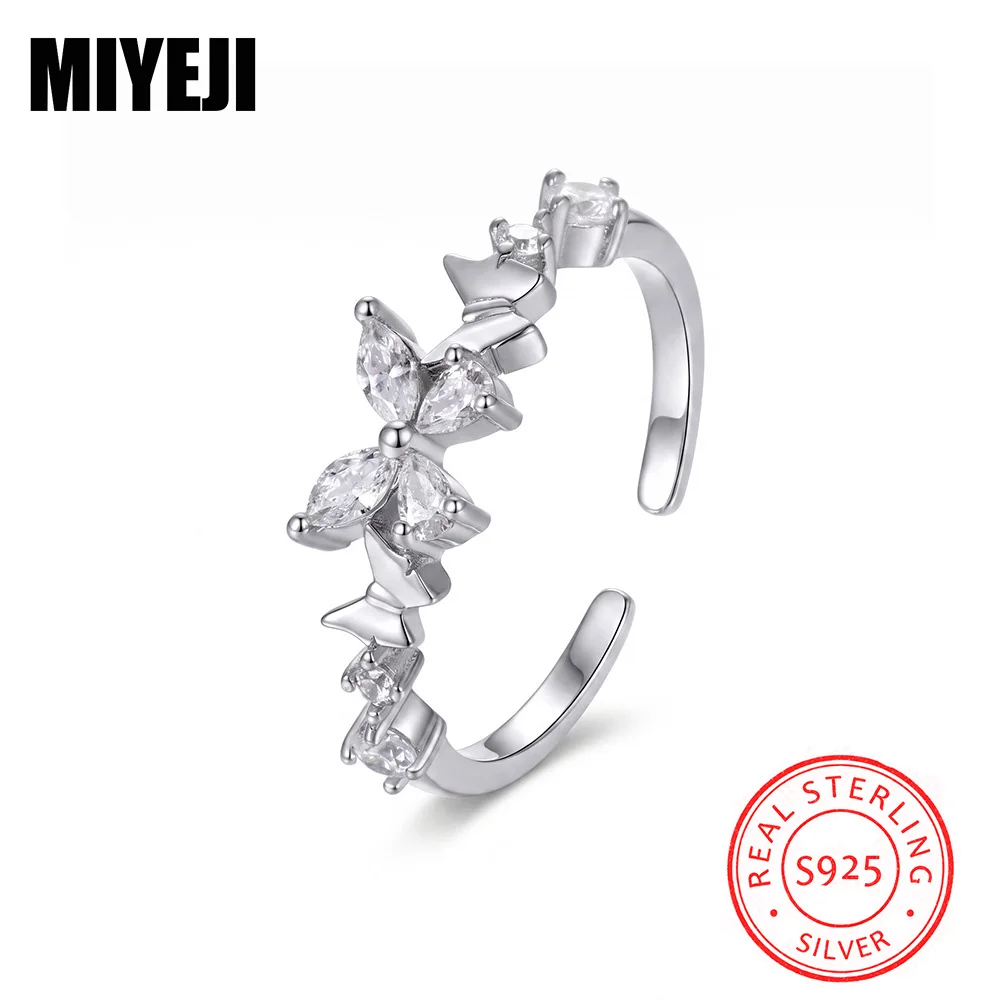 MIYEJI Real S925 Sterling Silver Zircon Butterfly Adjustable Ring For Women Party Cute Light Luxury Fine Jewelry Accessible