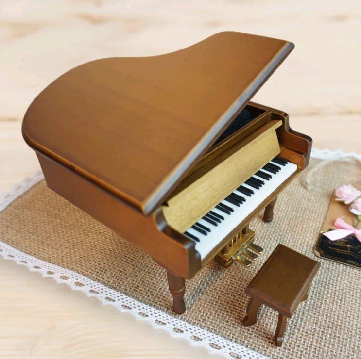 Beadsnice Wooden White Piano Music Box Octave Box Wooden Creative Foot Pedal Music Box Wooden Decorations