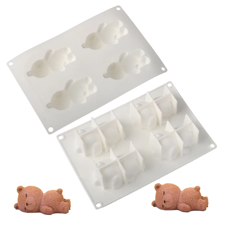 Sleep Bear Mousse Cake Mold 2 or 4 Cells Silicone Cake Mold Dessert Tools Kitchen Baking Supplies Resin Clay Handicraft Mold