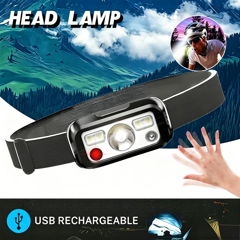 Mini Rechargeable Powerful Sensor Headlamp Fishing Camping USB Head Flashlight COB LED Head Light Torch Headlights Front Lantern