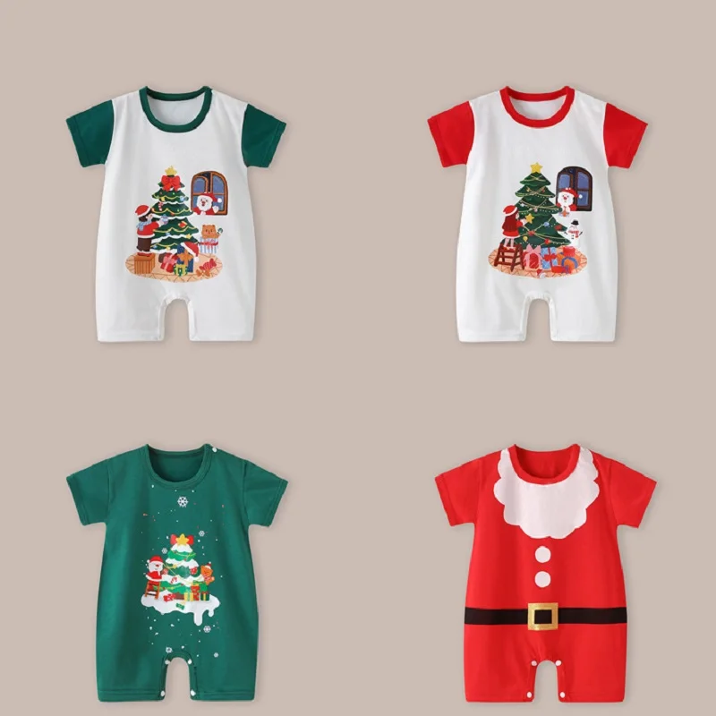 Baby First Christmas Costume Newborn Baby Boys Girls Thin Rompers Infant Short Sleeve Bodysuit Toddler Jumpsuit