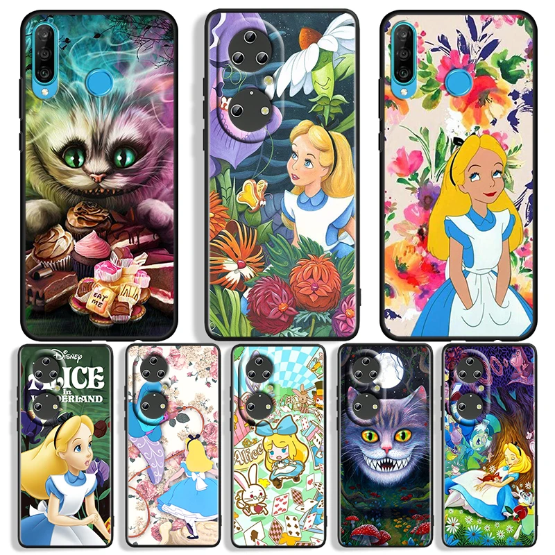 

Alice in Wonderland Disney For Huawei P50 P40 P30 P20 P10 Pro Lite P Smart Z 2021 2019 4G 5G Silicone Soft Black Phone Case