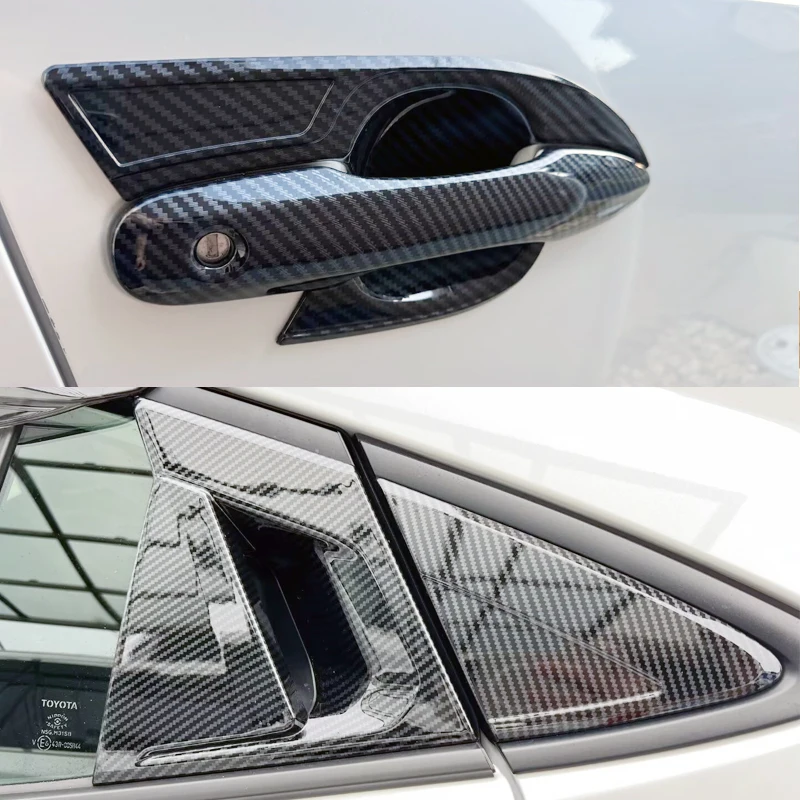 For Toyota Prius 60 Series 2023 2024 ABS Carbon fiber Black Front Rear Door Handle Cover Door Bowl Frame Rear Triangle Trim