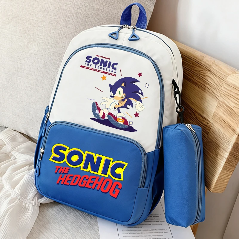 Plecaki Sonic, piórniki, anime, nylonowe tornistry, etui na długopisy, torby na książki z kreskówkami, torby na ramię, piórniki, prezent dla chłopców