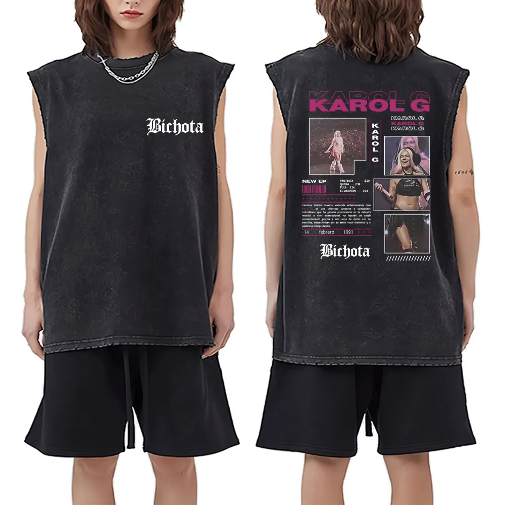 

Singer Karol G Tropicoqueta 2025 Album Washed Tank Tops Men Women Fashion Oversized Streetwear Unisex Hip Hop Sleeveless Vest