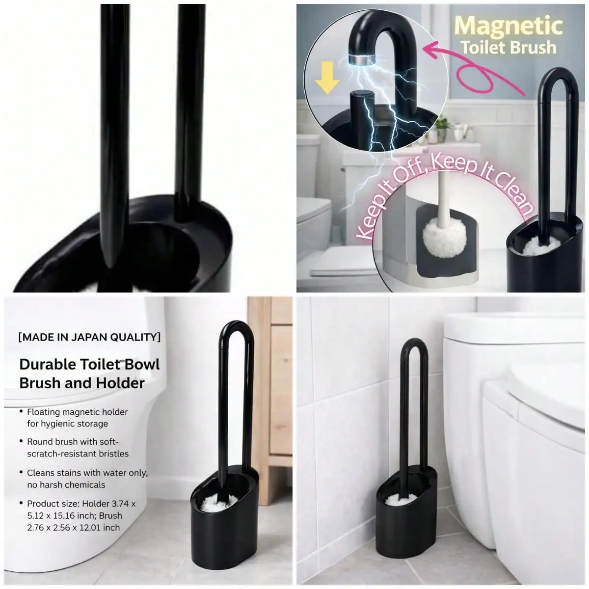 

Toilet Bowl Brush And Holder Set Made In Japan - Magnetic Floating Storage, Scratch-Resistant Round Brush, Durable Bristles