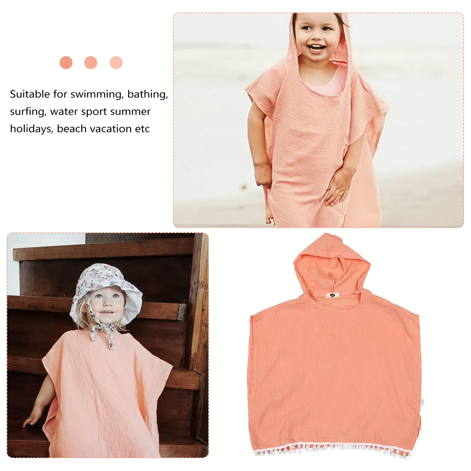 

Пляжная накидка с капюшоном для малышей, девочек и мальчиков, летняя, для бассейна, легкая, хлопковая, с защитой от УФ-излучения