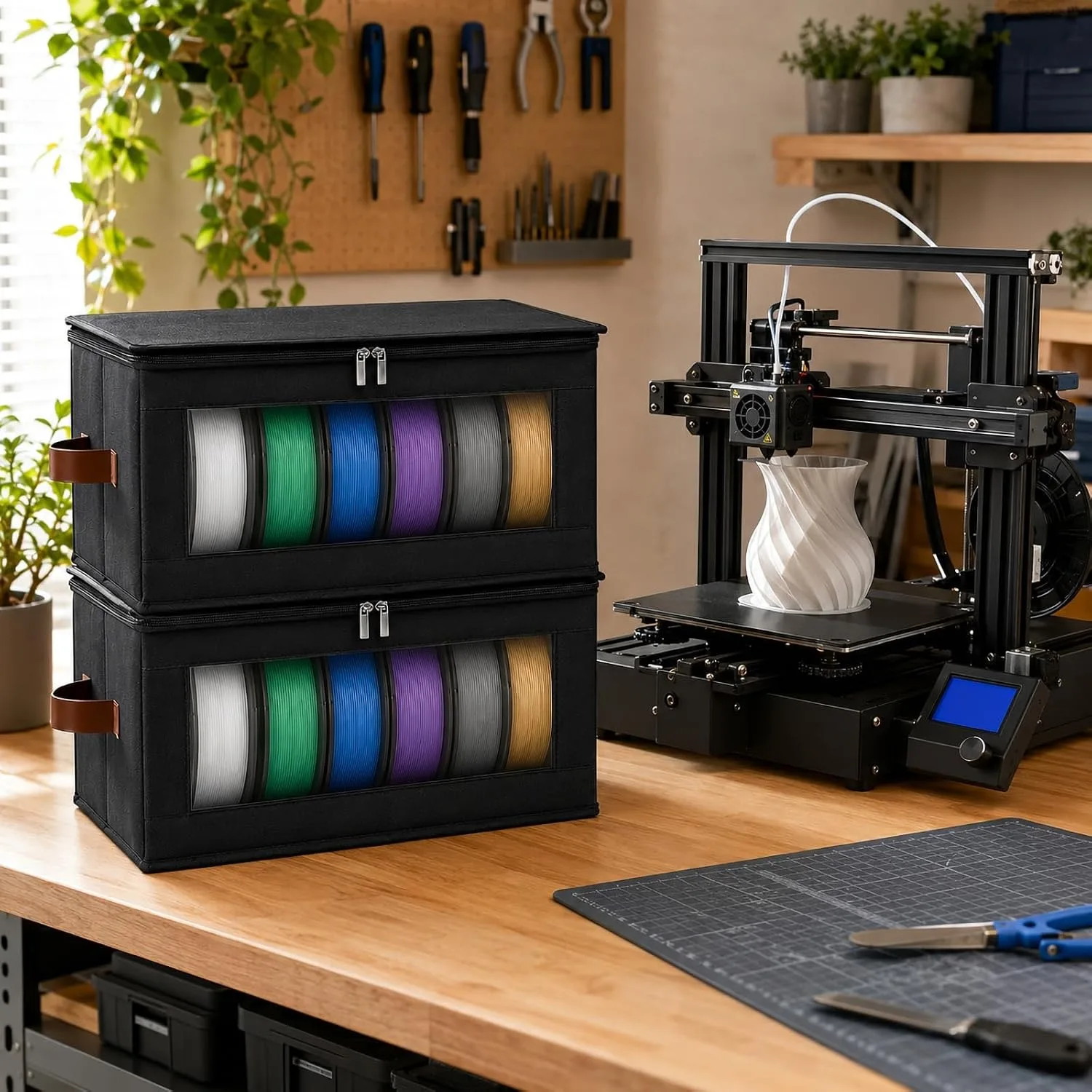 3D Printer Filament Storage Bag Moisture Proof Organizer Clear Window Pouch For 1kg PLA PETG TPU ABS Spools Foldable Carrier Bin