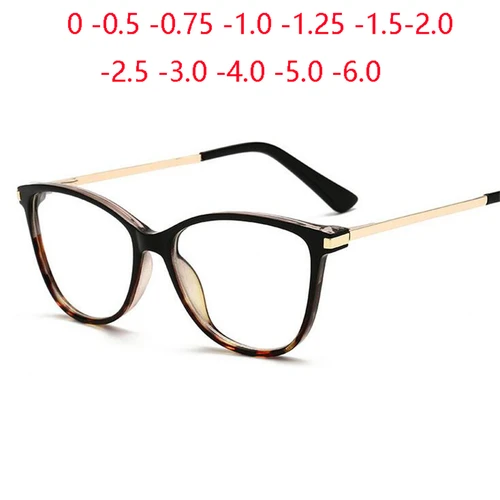 Imagen 1 del producto Gafas para miopía con forma de ojo de gato y luz azul para mujer, anteojos con prescripción de pierna de primavera de diseñador de marca, montura dioptría de 0-0,5-0,75 a-6