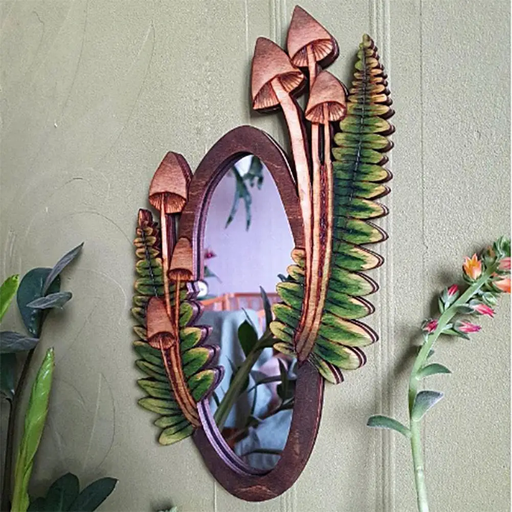 Great Mirror Round Wooden Mirror Unique Design Perfect Gift Hanging Decoration Retro Mushroom Forest Mirror