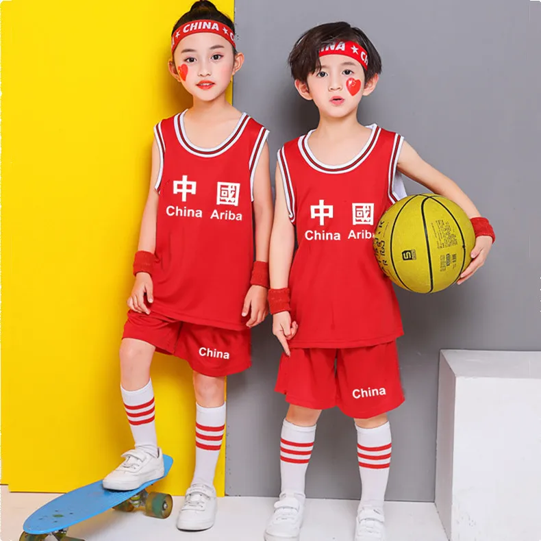 Summer Children’s Basketball Uniform Suit Boys And Girls Jersey Chinese Team Student Sport Wear Set