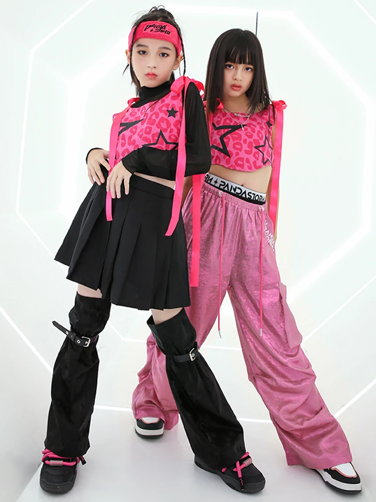 Cool Style Girls Clothes Kpop Outfits Jazz Dance Costume Pink Vest Pants Hip Hop Clothing Concert Stage Performance Suit BL11872