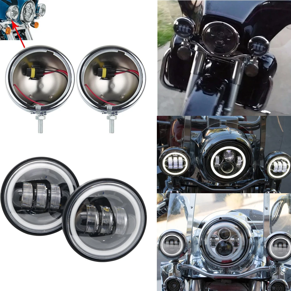 1 paio 4.5 "4 1/2 pollici moto cromo nero LED fendinebbia che passa luce ausiliaria per Classic FLHR Road King 4.5 pollici fendinebbia a LED