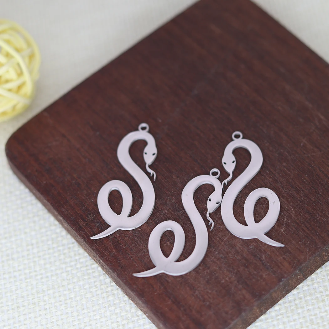 3pcs/Stainless steel laser cutout snake element animal python large pendant DIY necklace earrings jewelry accessories