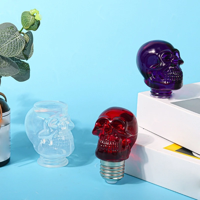 Silicone Mold DIY Skull for Head Light Bulb Lamp Base Wick Crystal Epoxy Resin Mould for DIY Handmade Crafts Home Drop Shipping