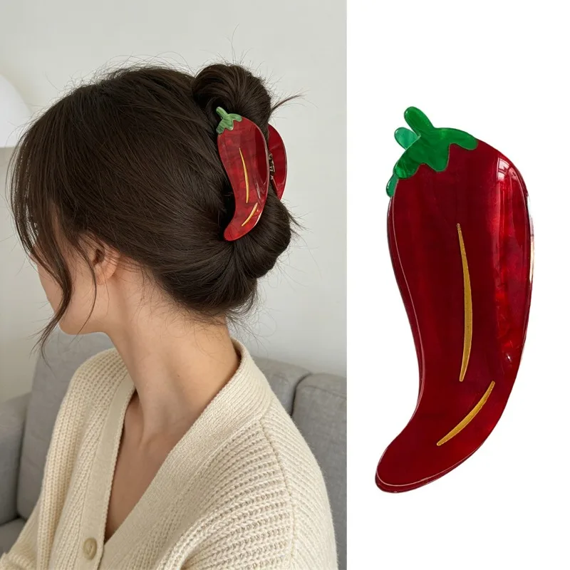 

Cute Chili Hair Claw Women Adorable Food Accents Trendy Playful Accessory Stylish Whimsical Girls Headwear Party Daily Outfits