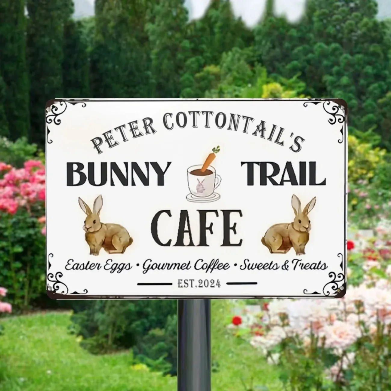 CIFbuy Easter Bunny Metal Sign, Custom Name Text Waterproof Holiday Indoor Outdoor Wall Decor