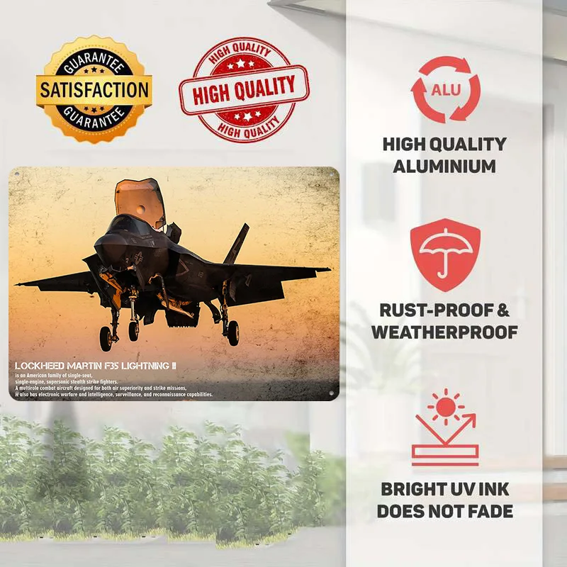 F-35 Lightning II Fighter Jet 3D Texture Metal Poster Customized Wall Art Tin Sign Gift for Mancave Home Decorations Decor Room