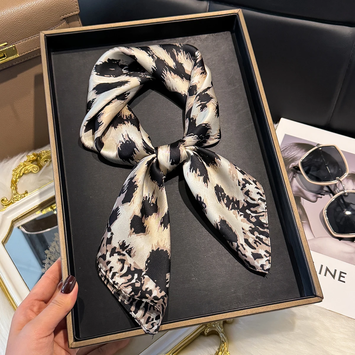 Square Scarf Imitation Silk 2026 Women Leopard Print Neckerchief Bandana Lady Shawl Scarves Wrap Head Hair Band Ties