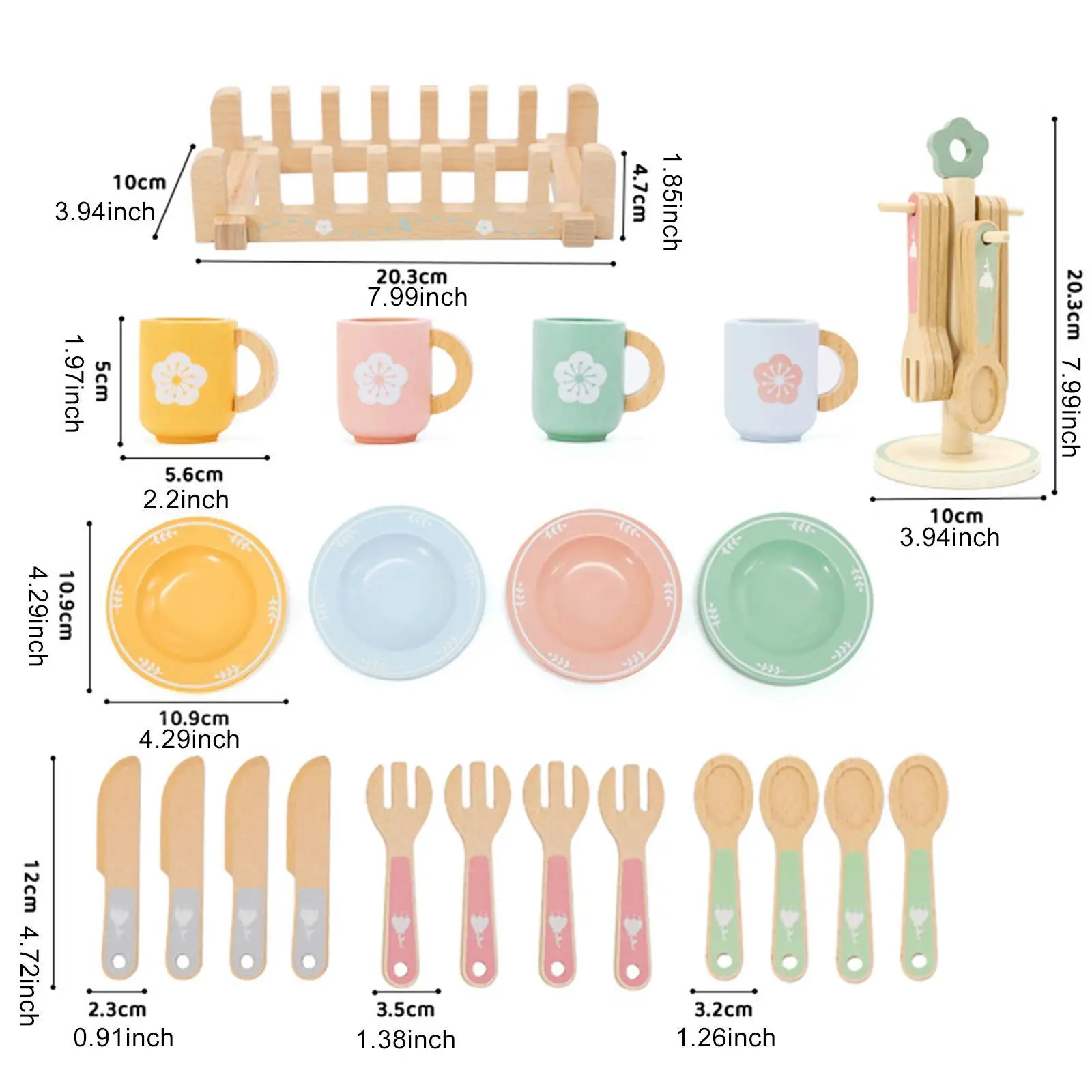 Juego de platos de madera para niños, accesorios de cocina para niños, 22 Uds.