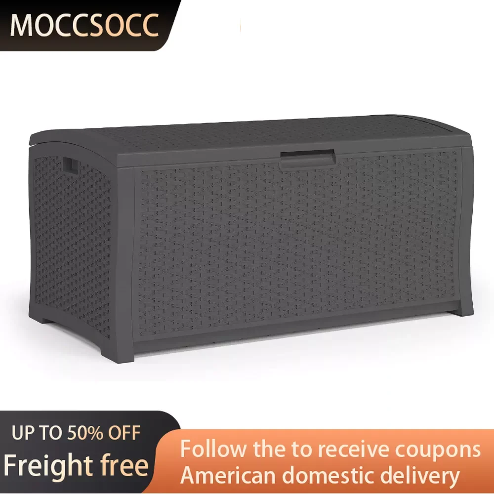 

122-Gallon Extra Large Resin Wicker Outdoor Storage Deck Box Peppercorn Freight Free Clothes Storage Organizer Boxes for Clothes