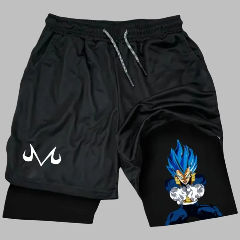 Anime Themed Men's 2-in-1 Compression Shorts, Quick Dry for Sports Training & Intense Workout