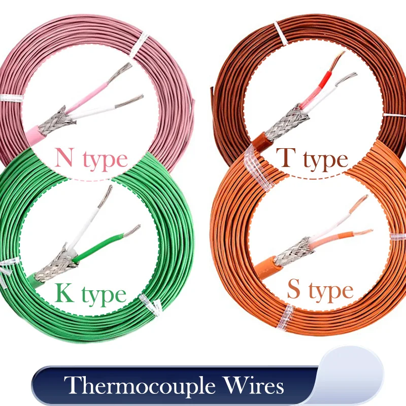 

Thermocouple Wire K T N S Type PTFE Insulator Shielded Line 2 Cores High Temperature Measuring Compensation Cable 1~10 Meters