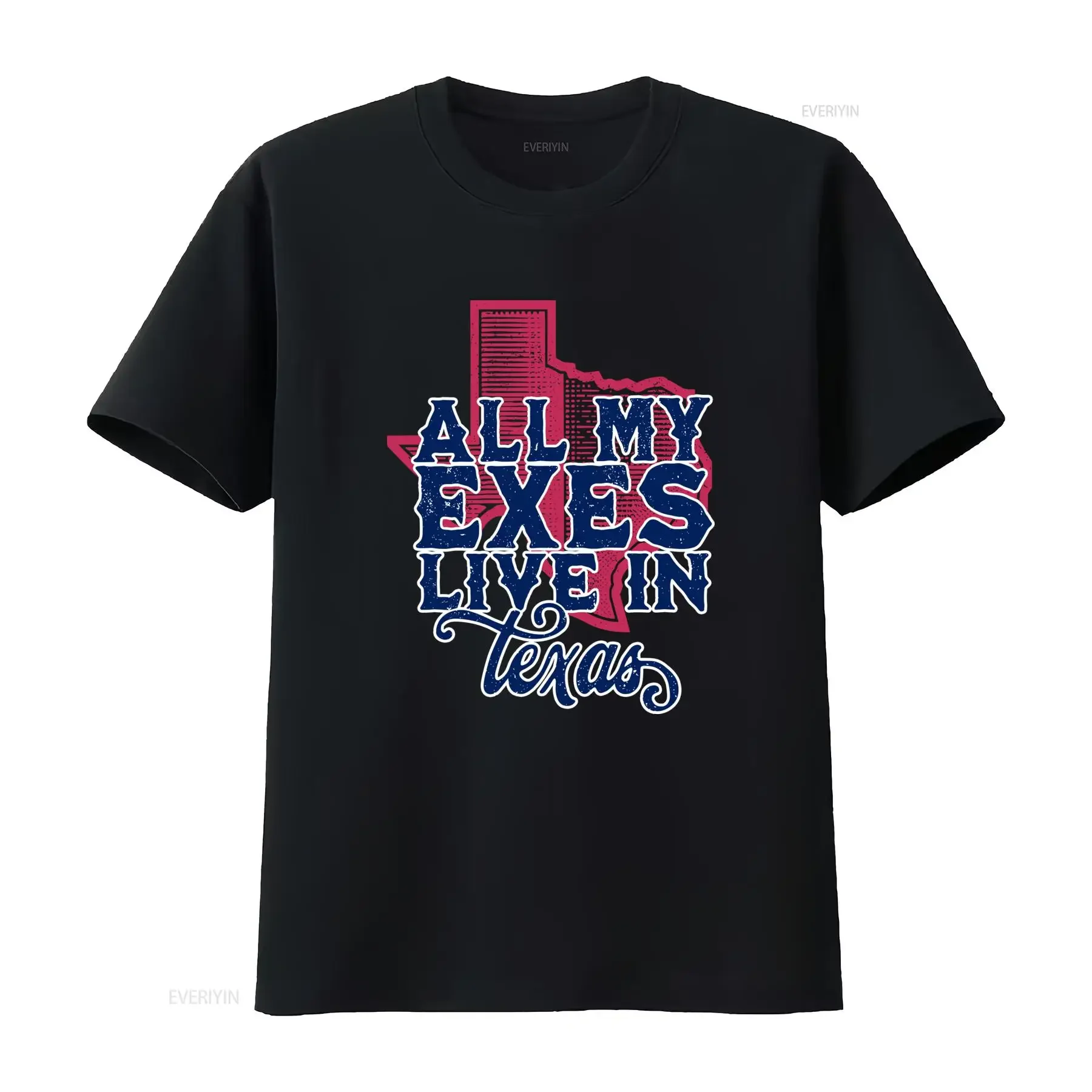 Retro Distressed All My Exes Live In Texas Funny Slogan Print Casual T Shirt vintage Washed Comfortable streetwear fashion