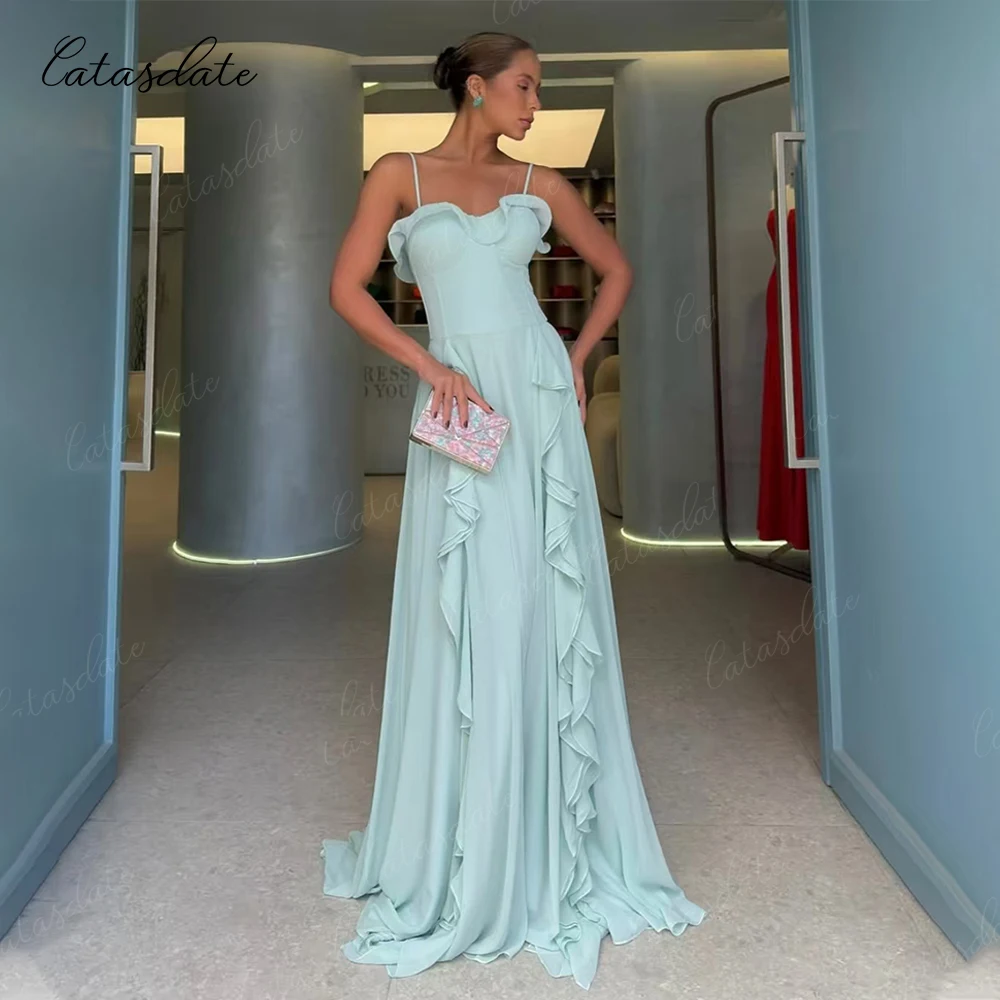 فستان سهرة رسمي من Catasdate شيفون مطوي بطول الأرض على شكل حرف A بطول الأرض للنساء حسب الطلب