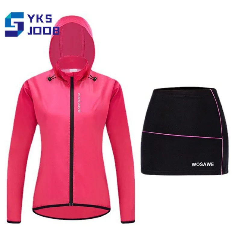 Windproof Cycling Jackets Sets Hoodie Female Summer Waterbreak Coats Breathable Elastic Skirts 2 In 1 Suit Tennis Sports Female