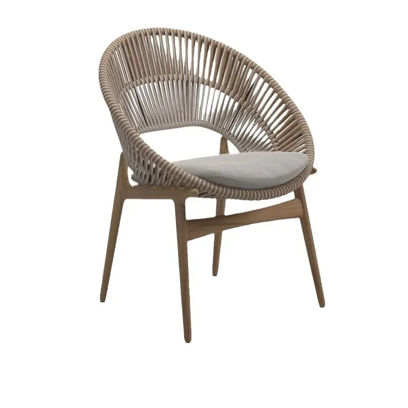 

Nordic leisure solid wood rattan sofa outdoor single villa courtyard furniture garden balcony waterproof and sun protection