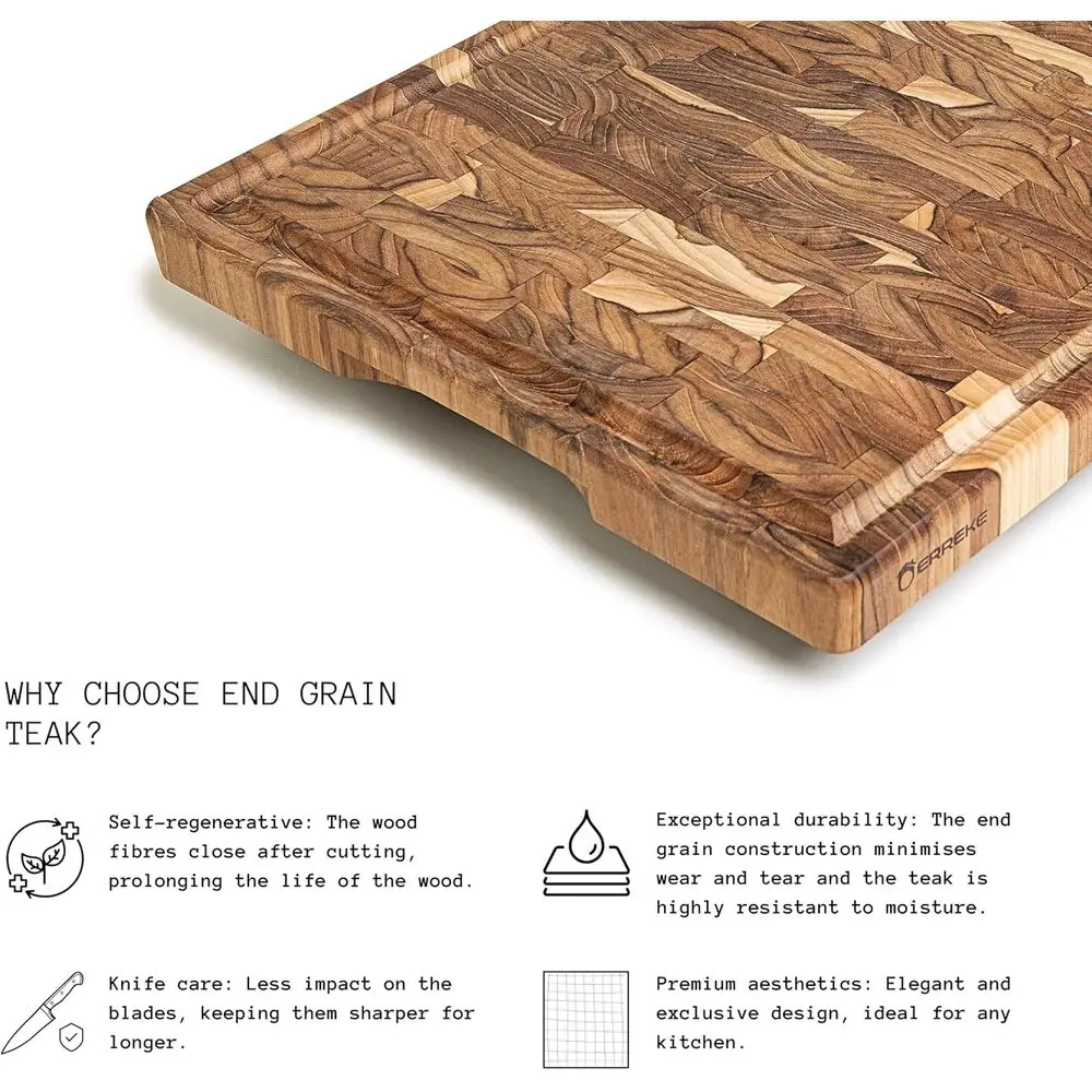 لوح تقطيع كبير من خشب الساج مقاس 23 × 15 × 1.5 مع أخدود عصير وأقدام غير قابلة للانزلاق للاستخدام المتين في المطبخ
