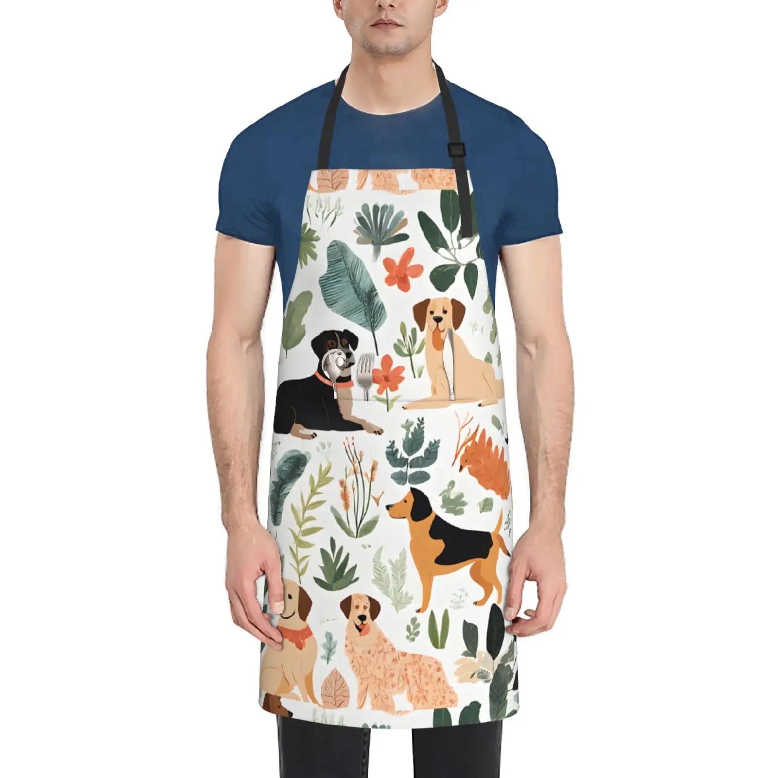 

Corgi Hawaiian Tropical Summer Pineapple Print Women's Apron, Adjustable with Pockets Chef Apron Women's Men's Kitchen Apron