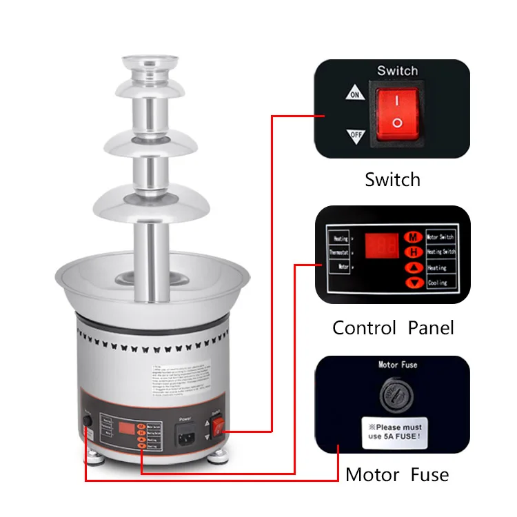 

Germany Deutstandard 4 Tiers Stainless Steel Chocolate Fondue Fountain With Factory Price