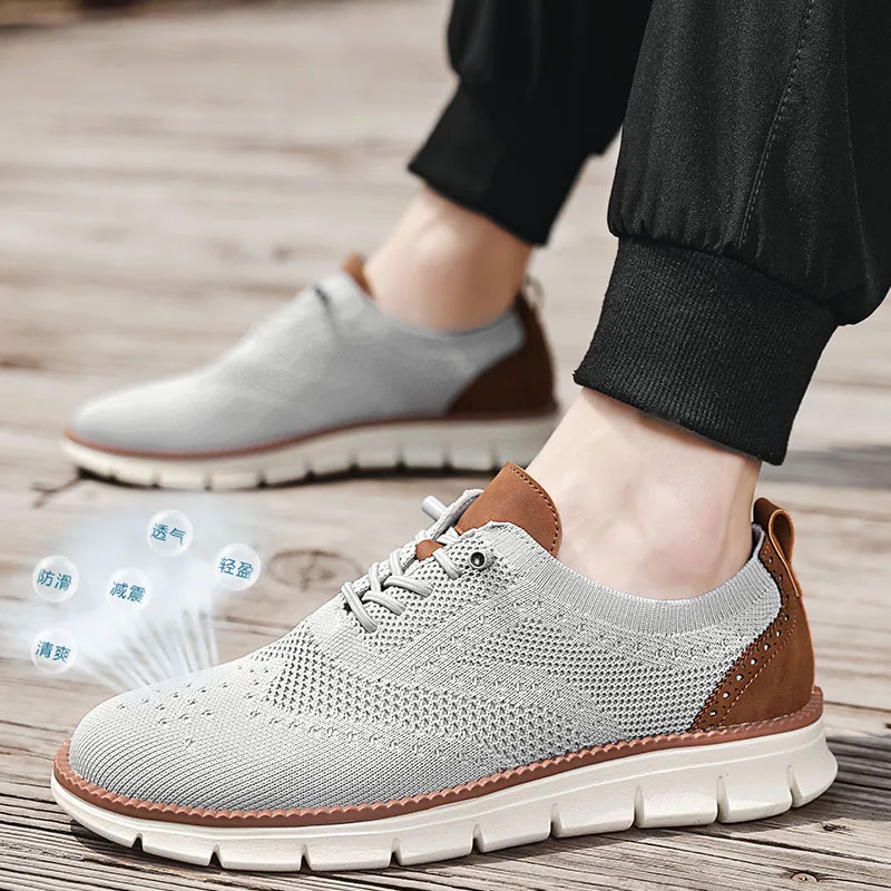 

Мужские вязаные сетчатые оксфорды, дышащие кроссовки-броги с гибкой подошвой, повседневная прогулочная обувь, легкий вес в британском стиле
