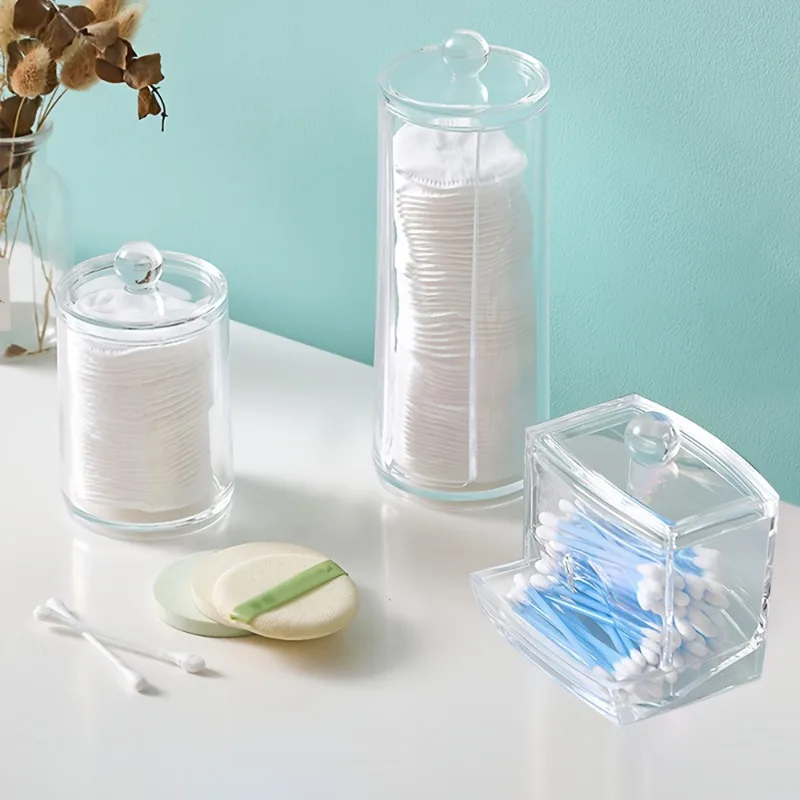 

Набор из 3 прозрачных пластиковых салфеток для хранения в ванной комнате — диспенсеры для ватных тампонов и косметические органайзеры для туалетного столика