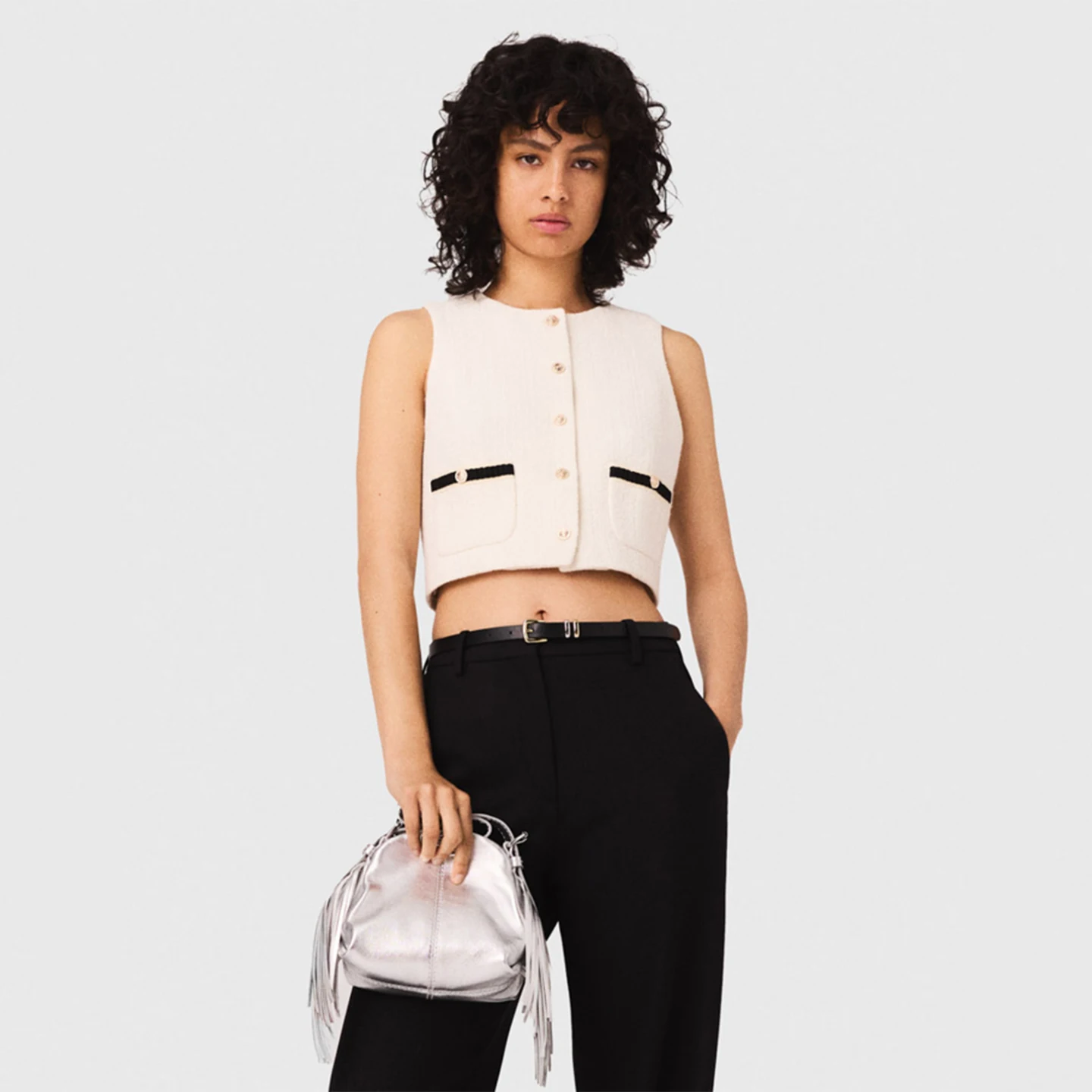 

MaSandeM Early Autumn New Women's Ele round Ne Svel ort Vest Top Quali Polyester Commute Sle Button Detail