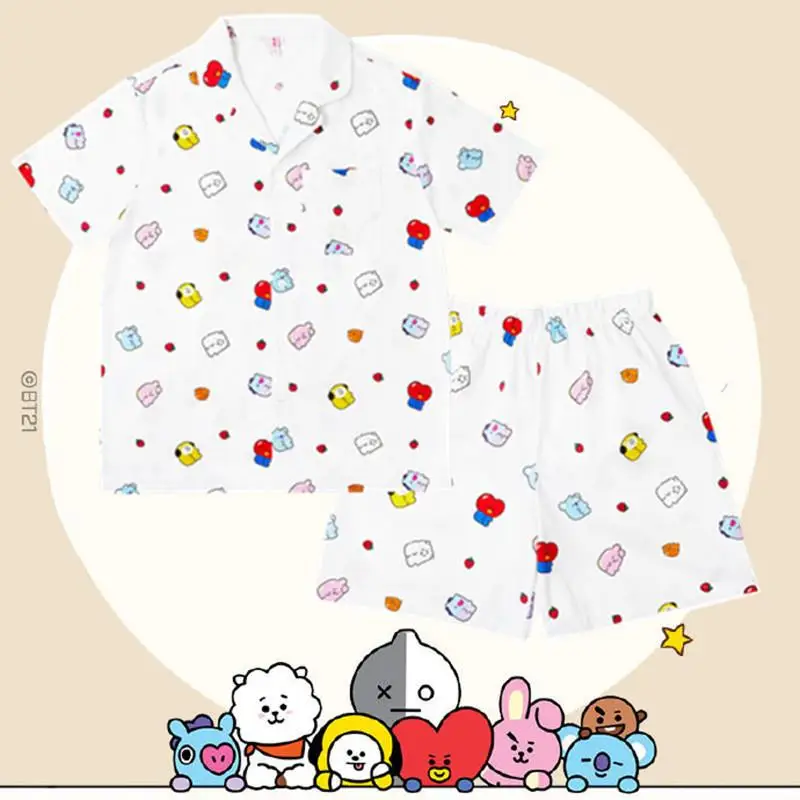 Anime Cartoon Bt21 Pajamas Summer Fashion Casual Simple Men\'s and Women\'s Home Clothes Sweet and Fresh Short-Sleeved Suit Gifts