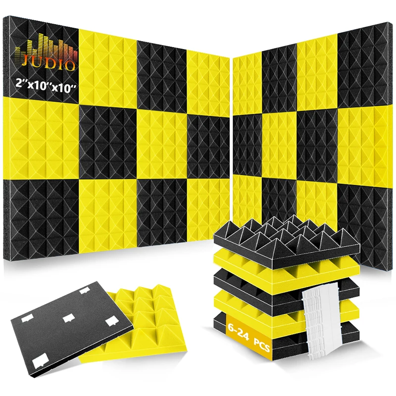 

Soundproof Foam Padding 6/12/24 Pcs, High Density Sound Proof Wall Panels Self Adhesive, Pyramid Cinema Foam Insulation Wall