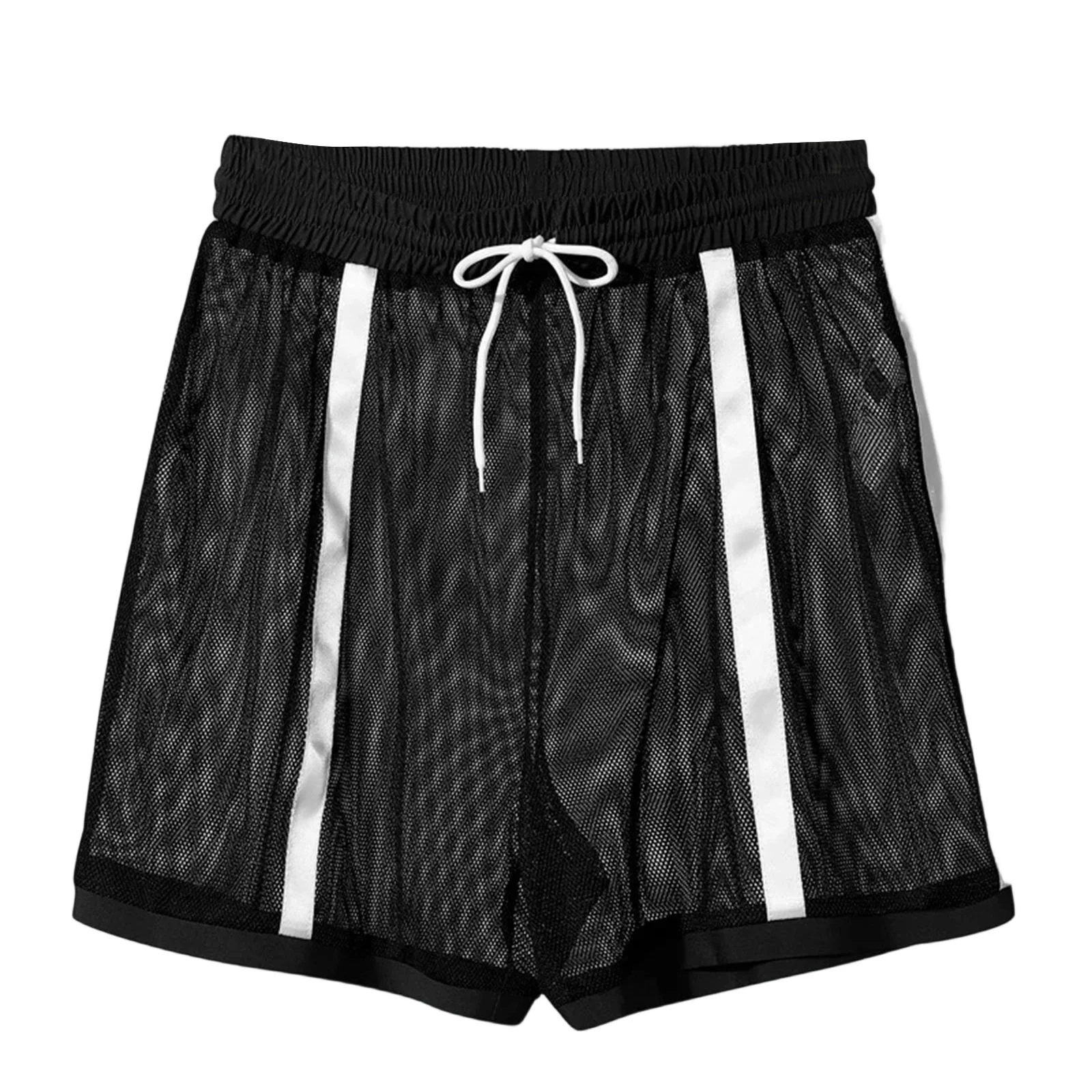 Men’s Workout Shorts Summer Drawstring Elastic Waist See-Through Running Shorts Sportswear