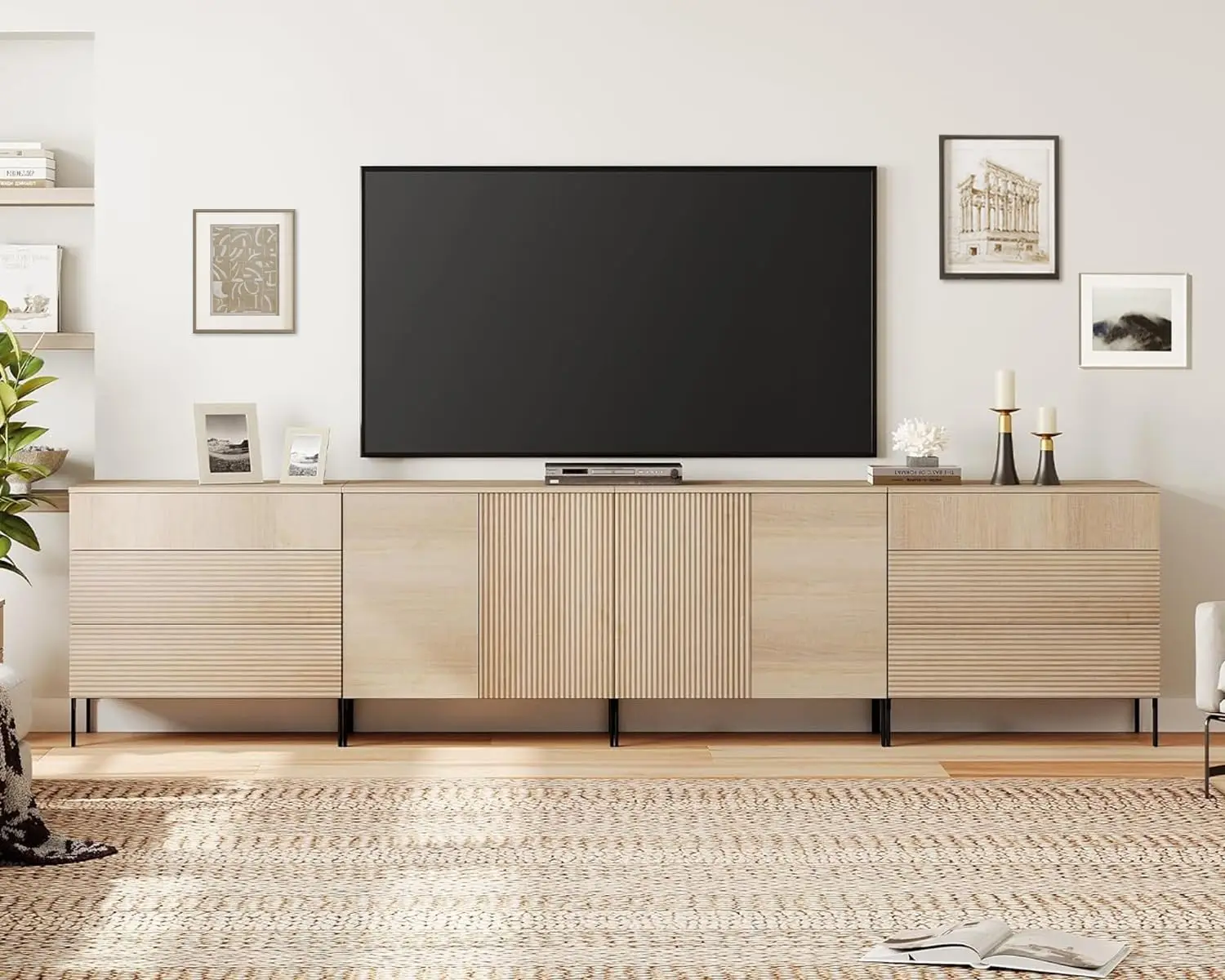 Large TV Stand Entertainment Center Storage Cabinets 6 Drawers 4 Doors Wood Console Living Room Bedroom 126" Beige, Customized