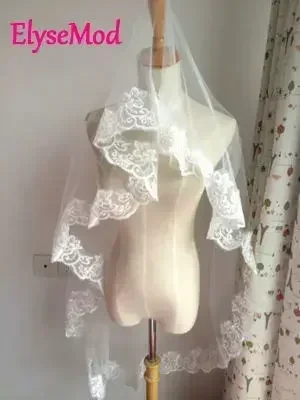 

Однослойная свадебная фата белого или цвета слоновой кости с аппликациями, недорого