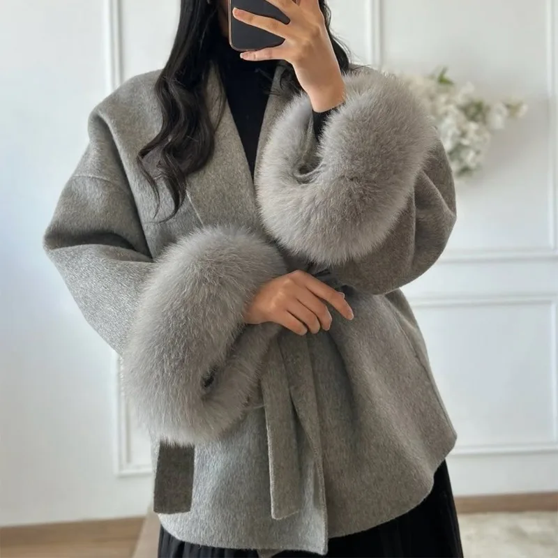 Talenza frauen Wolle Mantel Mode Neue Dicke Woolen Mantel Büro Dame Casual Revers Lose Gürtel Kurzen Mantel Frauen Weibliche outfits 2025