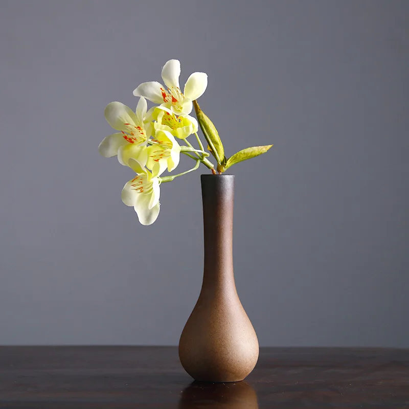 Coarse ceramic Chinese style retro vase, Zen gradient color small vase, hydroponic flower set, home decoration accessories