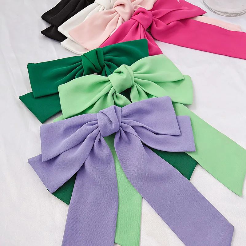 Spring New Fashion Purple Hairpins Big Barrette Bow For Woman  Streamer Korean Ponytail Spring Clip Headwear Hair Accessories