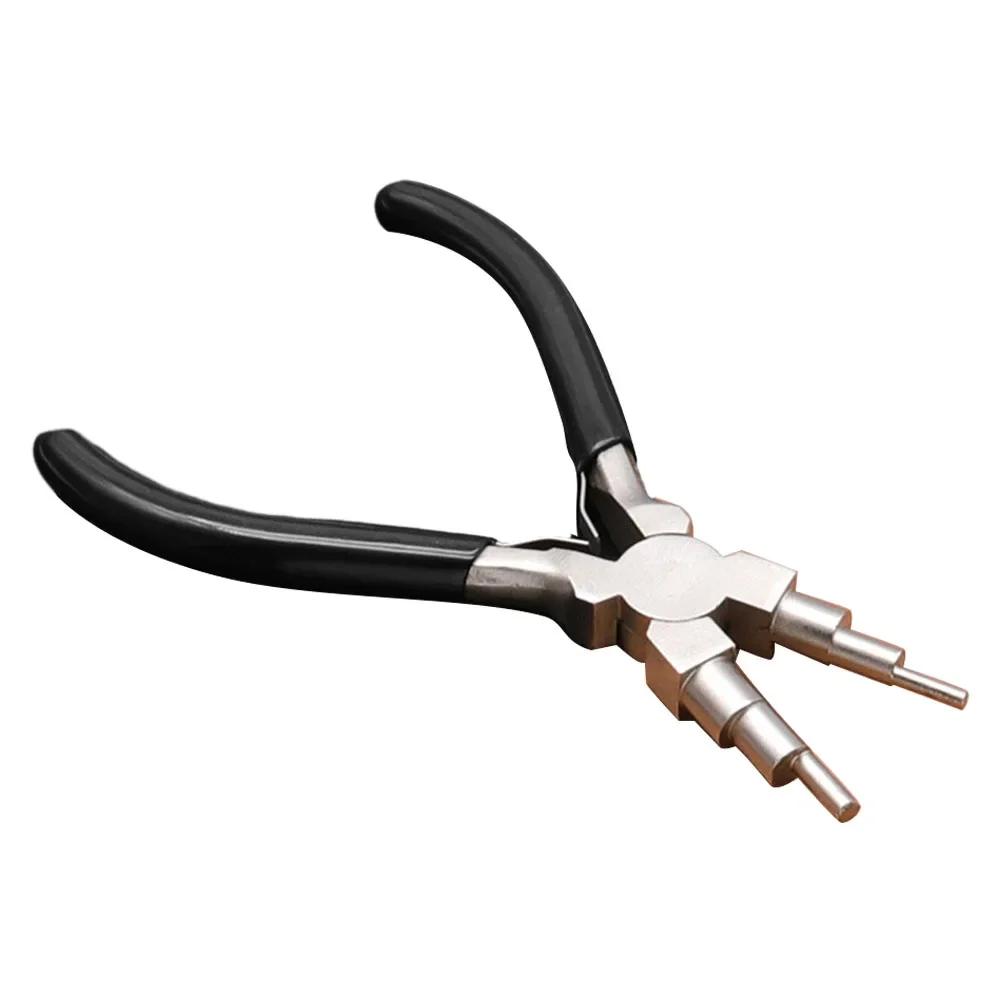 Alicate de jóias de metal multifuncional substituição nariz redondo apertos de borracha útil 1pc fio embrulho 6 em 1 preto