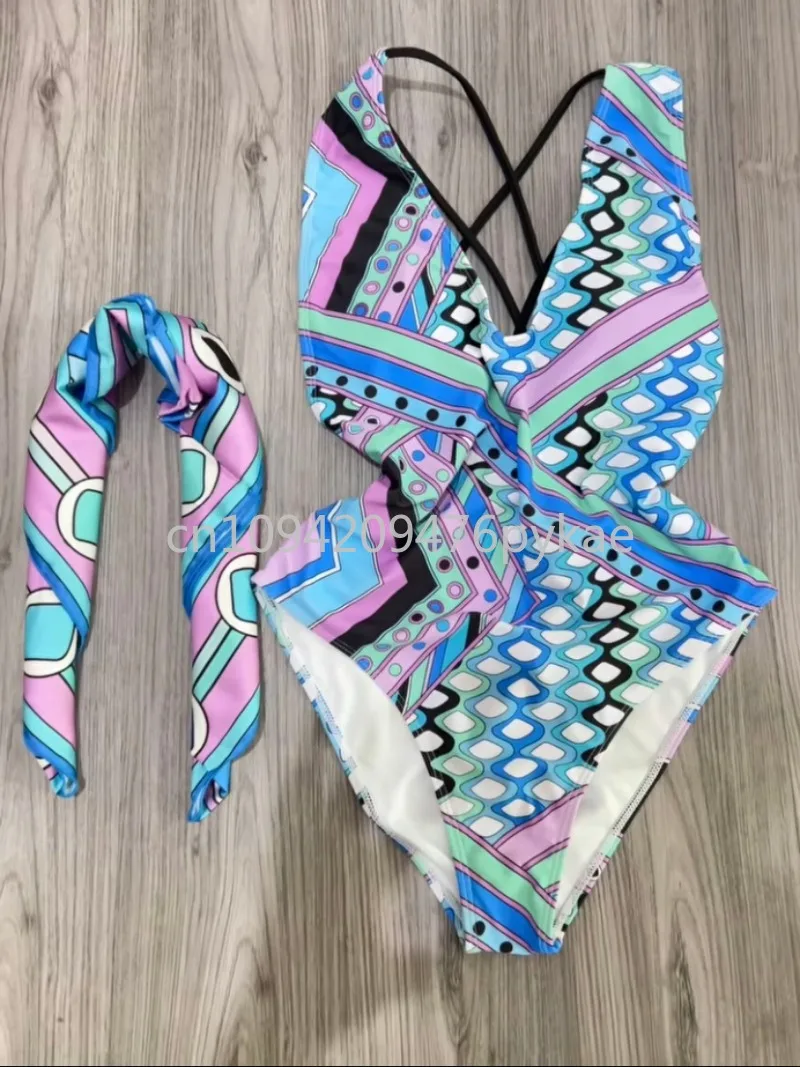 

Luxury Design Women's Scarf Swimsuit Designer Brand Women's Bikinis Set with Scarf