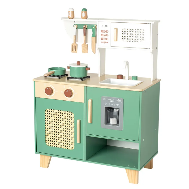 

Wholesale Educational Toy Wooden Play Kitchen with Pretend Ice Cube Dispenser for Toddler Kitchen Set Toy Vintage Green