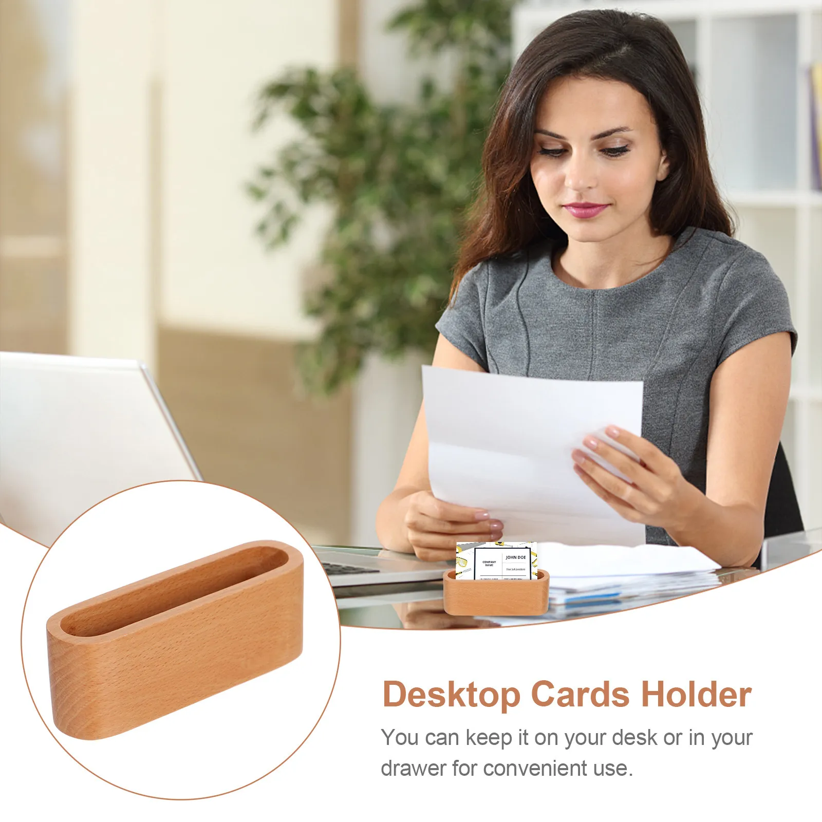 1Pcs Solid Wood Business Card Holder Compact Memo Message Storage Box Desk Organizer Office Supplies Name Card Display